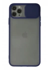 Mey İthalat®  iPhone 11 Pro Max Kılıf Palm Buzlu Kamera Sürgülü Silikon - Lacivert