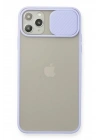 Mey İthalat®  iPhone 11 Pro Max Kılıf Palm Buzlu Kamera Sürgülü Silikon - Lila