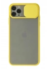 Mey İthalat®  iPhone 11 Pro Max Kılıf Palm Buzlu Kamera Sürgülü Silikon - Sarı