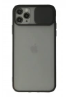 Mey İthalat®  iPhone 11 Pro Max Kılıf Palm Buzlu Kamera Sürgülü Silikon - Siyah