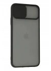 Mey İthalat®  iPhone 11 Pro Max Kılıf Palm Buzlu Kamera Sürgülü Silikon - Siyah