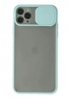 Mey İthalat®  iPhone 11 Pro Max Kılıf Palm Buzlu Kamera Sürgülü Silikon - Turkuaz