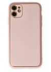 Mey İthalat®  iPhone 12 Kılıf Coco Deri Silikon Kapak - Pudra