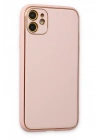 Mey İthalat®  iPhone 12 Kılıf Coco Deri Silikon Kapak - Pudra