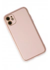 Mey İthalat®  iPhone 12 Kılıf Coco Deri Silikon Kapak - Pudra