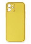 Mey İthalat®  iPhone 12 Kılıf Coco Deri Silikon Kapak - Sarı