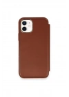 Mey İthalat®  iPhone 12 Kılıf Dolpin Kapaklı - Kahverengi