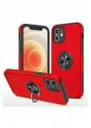 Mey İthalat®  iPhone 12 Kılıf Elit Yüzüklü Kapak - Kırmızı