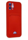 Mey İthalat®  iPhone 12 Kılıf Kelvin Kartvizitli Silikon - Kırmızı