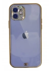 Mey İthalat®  iPhone 12 Kılıf Liva Taşlı Silikon - Mor