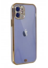 Mey İthalat®  iPhone 12 Kılıf Liva Taşlı Silikon - Mor
