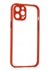 Mey İthalat®  iPhone 12 Kılıf Miami Şeffaf Silikon - Kırmızı