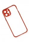Mey İthalat®  iPhone 12 Kılıf Miami Şeffaf Silikon - Kırmızı