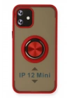 Mey İthalat®  iPhone 12 Kılıf Montreal Yüzüklü Silikon Kapak - Kırmızı