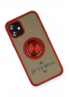 Mey İthalat®  iPhone 12 Kılıf Montreal Yüzüklü Silikon Kapak - Kırmızı