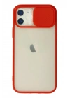 Mey İthalat®  iPhone 12 Kılıf Palm Buzlu Kamera Sürgülü Silikon - Kırmızı