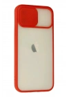 Mey İthalat®  iPhone 12 Kılıf Palm Buzlu Kamera Sürgülü Silikon - Kırmızı