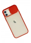 Mey İthalat®  iPhone 12 Kılıf Palm Buzlu Kamera Sürgülü Silikon - Kırmızı