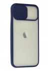 Mey İthalat®  iPhone 12 Kılıf Palm Buzlu Kamera Sürgülü Silikon - Lacivert
