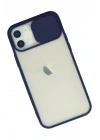 Mey İthalat®  iPhone 12 Kılıf Palm Buzlu Kamera Sürgülü Silikon - Lacivert