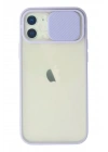 Mey İthalat®  iPhone 12 Kılıf Palm Buzlu Kamera Sürgülü Silikon - Lila