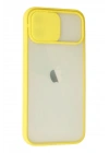 Mey İthalat®  iPhone 12 Kılıf Palm Buzlu Kamera Sürgülü Silikon - Sarı