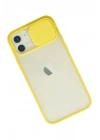 Mey İthalat®  iPhone 12 Kılıf Palm Buzlu Kamera Sürgülü Silikon - Sarı