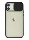 Mey İthalat®  iPhone 12 Kılıf Palm Buzlu Kamera Sürgülü Silikon - Siyah