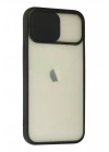 Mey İthalat®  iPhone 12 Kılıf Palm Buzlu Kamera Sürgülü Silikon - Siyah