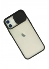 Mey İthalat®  iPhone 12 Kılıf Palm Buzlu Kamera Sürgülü Silikon - Siyah