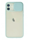 Mey İthalat®  iPhone 12 Kılıf Palm Buzlu Kamera Sürgülü Silikon - Turkuaz
