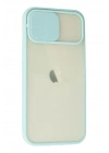 Mey İthalat®  iPhone 12 Kılıf Palm Buzlu Kamera Sürgülü Silikon - Turkuaz