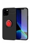 Mey İthalat®  iPhone 12 Kılıf Range Yüzüklü Silikon - Siyah-Kırmızı