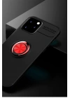 Mey İthalat®  iPhone 12 Kılıf Range Yüzüklü Silikon - Siyah-Kırmızı