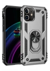 Mey İthalat®  iPhone 12 Kılıf Sofya Yüzüklü Silikon Kapak - Gümüş