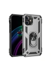Mey İthalat®  iPhone 12 Kılıf Sofya Yüzüklü Silikon Kapak - Gümüş