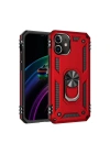 Mey İthalat®  iPhone 12 Kılıf Sofya Yüzüklü Silikon Kapak - Kırmızı