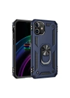 Mey İthalat®  iPhone 12 Kılıf Sofya Yüzüklü Silikon Kapak - Lacivert