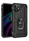Mey İthalat®  iPhone 12 Kılıf Sofya Yüzüklü Silikon Kapak - Siyah