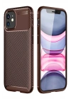 Mey İthalat®  iPhone 12 Mini Kılıf Auto Focus Karbon Kapak - Kahverengi
