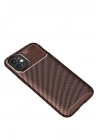 Mey İthalat®  iPhone 12 Mini Kılıf Auto Focus Karbon Kapak - Kahverengi