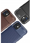 Mey İthalat®  iPhone 12 Mini Kılıf Auto Focus Karbon Kapak - Kahverengi