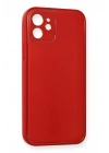 Mey İthalat®  iPhone 12 Mini Kılıf Coco Deri Silikon Kapak - Kırmızı