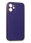 Mey İthalat®  iPhone 12 Mini Kılıf Coco Deri Silikon Kapak - Mor
