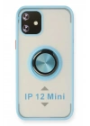 Mey İthalat®  iPhone 12 Mini Kılıf Montreal Yüzüklü Silikon Kapak - Buz Mavi