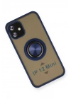 Mey İthalat®  iPhone 12 Mini Kılıf Montreal Yüzüklü Silikon Kapak - Lacivert