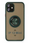 Mey İthalat®  iPhone 12 Mini Kılıf Montreal Yüzüklü Silikon Kapak - Yeşil