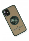 Mey İthalat®  iPhone 12 Mini Kılıf Montreal Yüzüklü Silikon Kapak - Yeşil