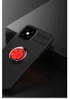 Mey İthalat®  iPhone 12 Mini Kılıf Range Yüzüklü Silikon - Siyah-Kırmızı