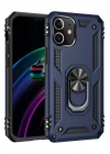 Mey İthalat®  iPhone 12 Mini Kılıf Sofya Yüzüklü Silikon Kapak - Lacivert